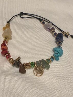 Adjustable Multicolor Chakra Beaded Bracelet with Tree of Life Charm